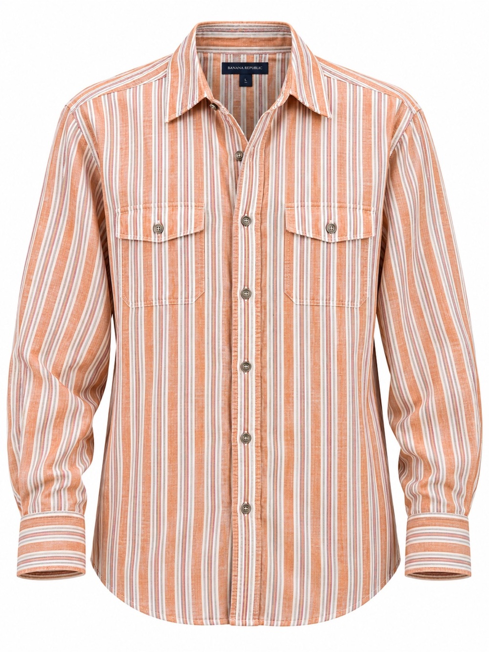 Banana Republic Linen Blend Striped Shirt Orange Large Coastal Vacation Cruise
